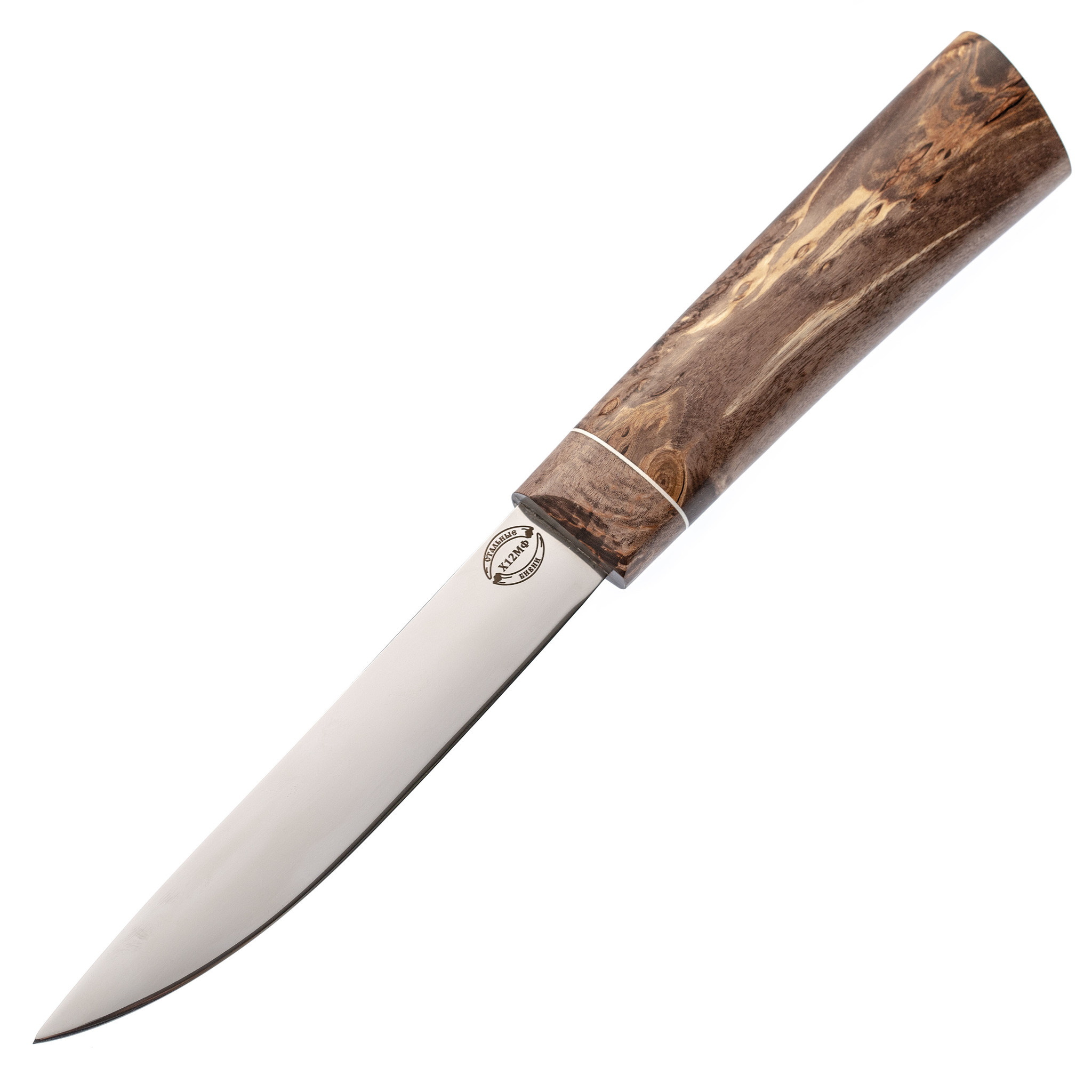 Нож Якутский средний, сталь Х12МФ, коричневая карельская береза - фото 2