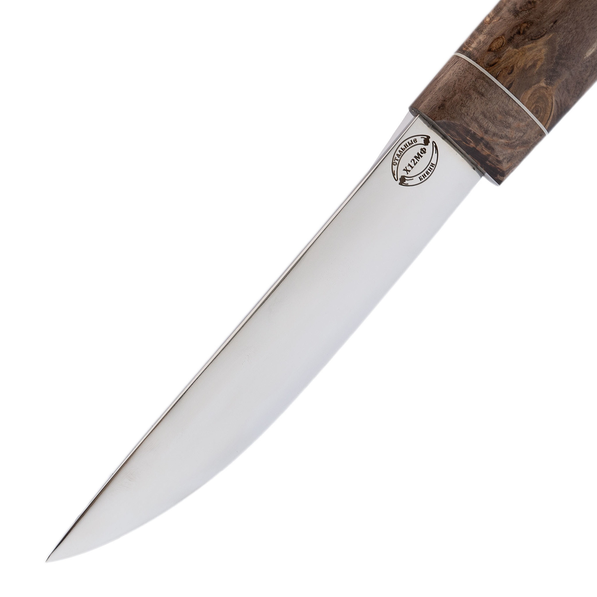 Нож Якутский средний, сталь Х12МФ, коричневая карельская береза - фото 4