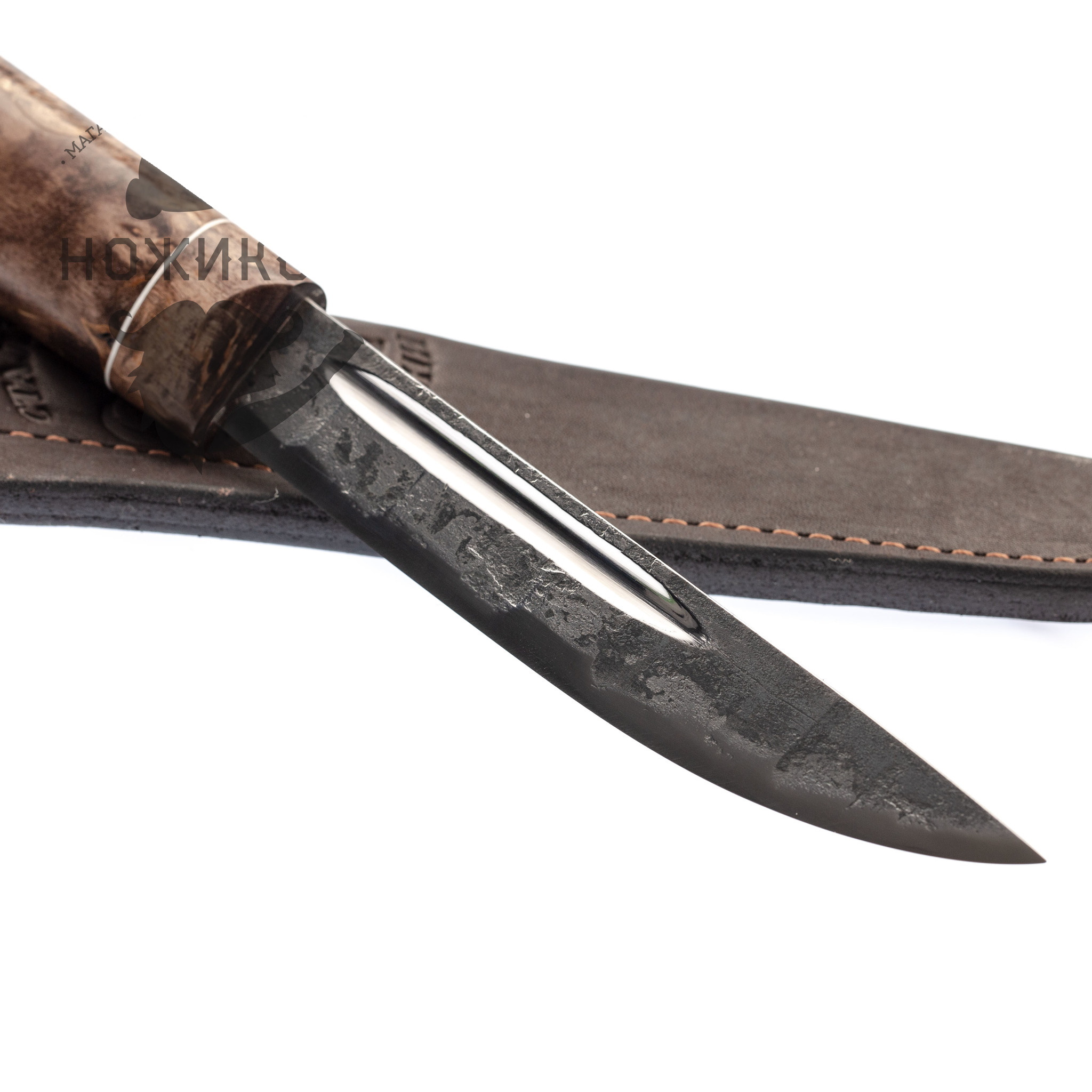 Нож Якутский средний, сталь Х12МФ, коричневая карельская береза - фото 5