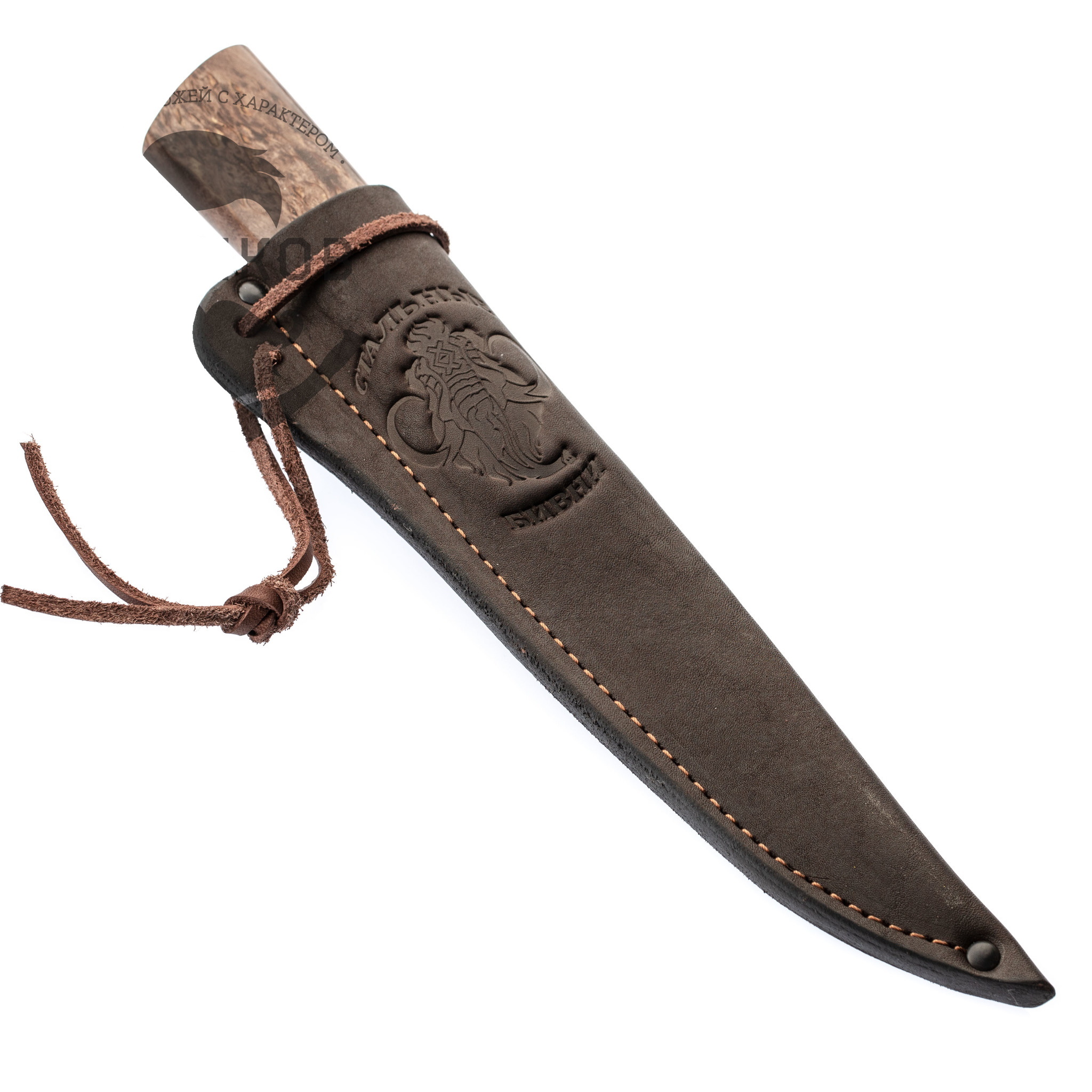Нож Якутский средний, сталь Х12МФ, коричневая карельская береза - фото 6