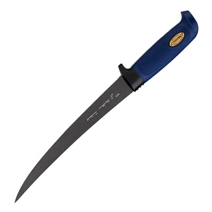 Нож филейный Marttiini, сталь X20Cr13, рукоять резина, синий, в чехле