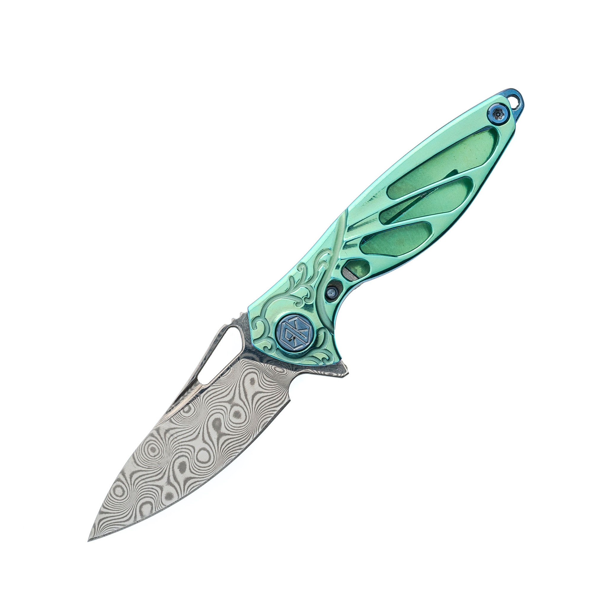 фото Нож складной rike mini green, сталь damasteel rikeknife