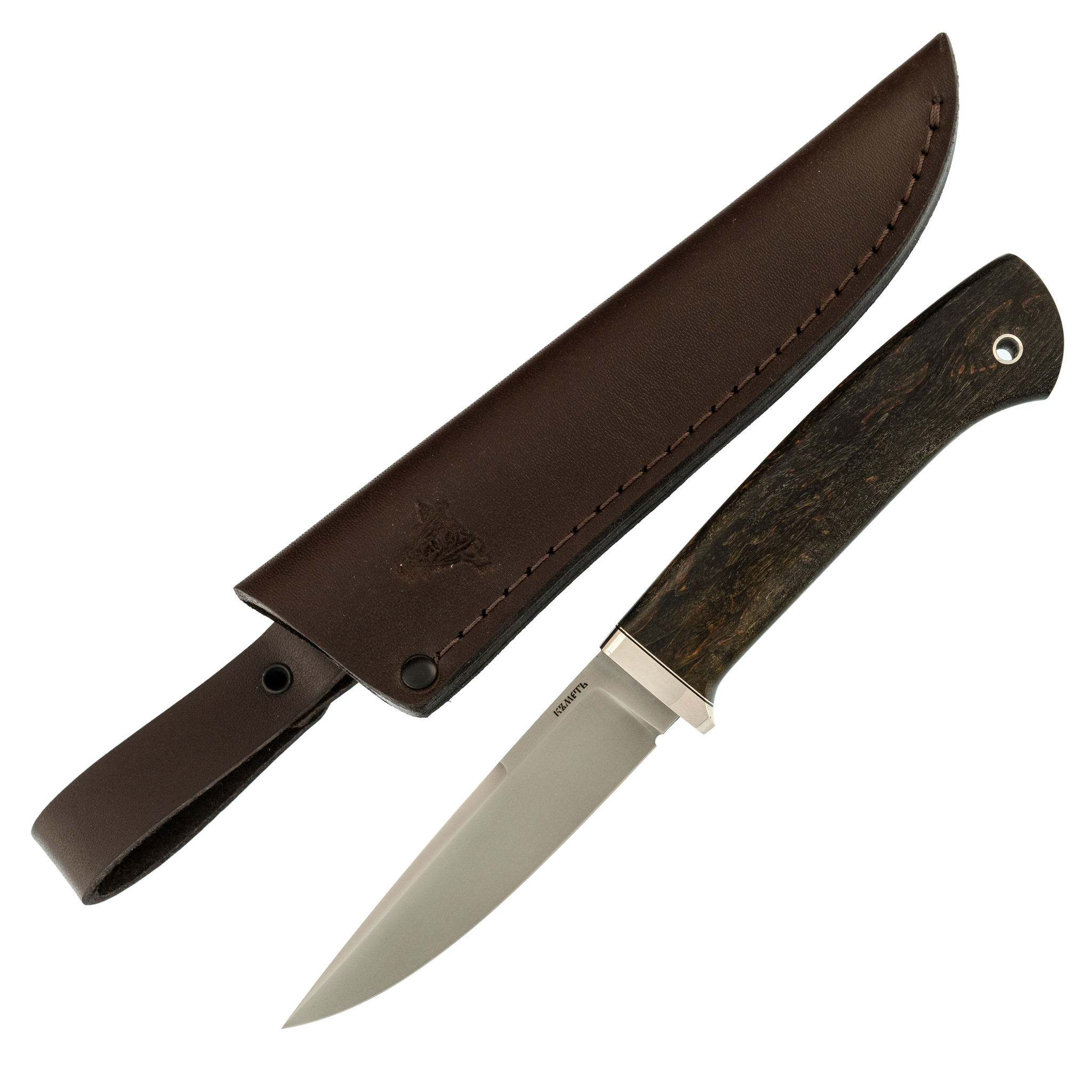 Нож Щепка, сталь M390, коричневая карельская береза