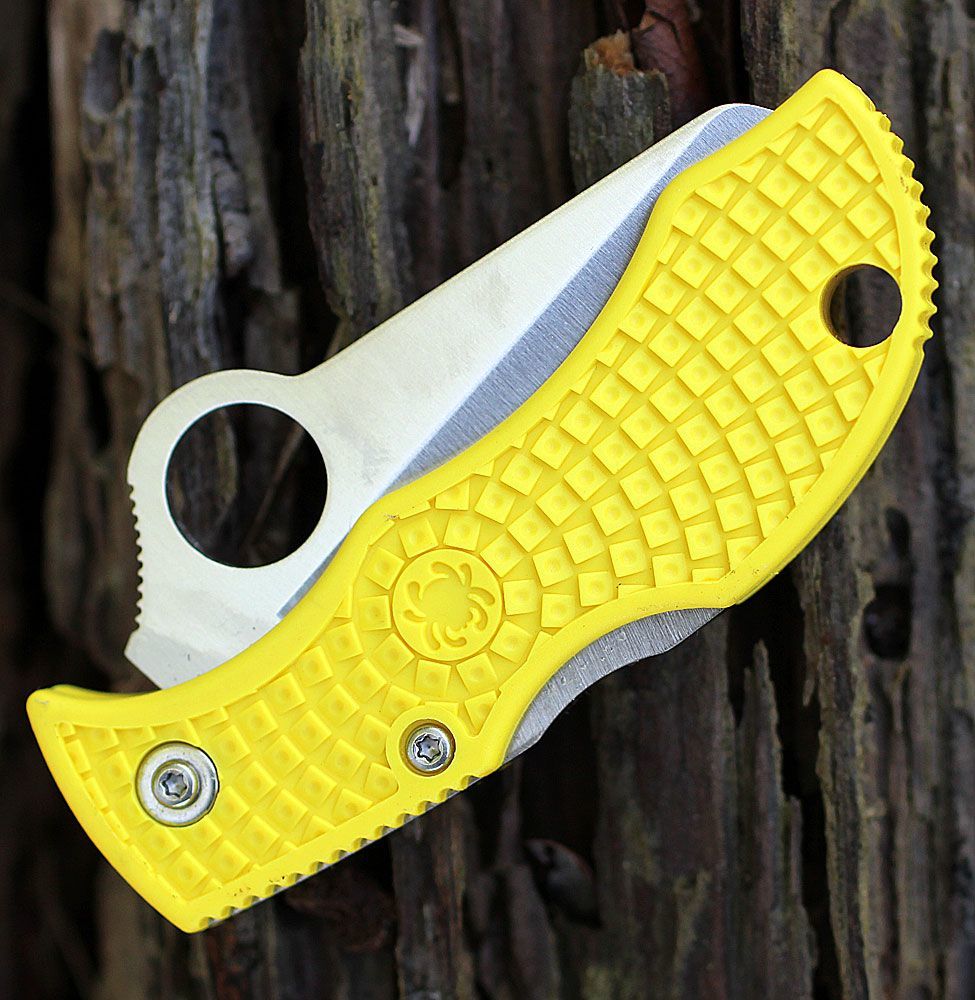 фото Нож складной manbug salt lightweight spyderco myls, сталь h1 satin serrated, рукоять термопластик frn, жёлтый