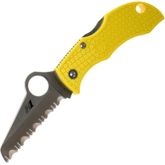 Фото Складной нож-брелок Spyderco Manbug™ Salt Sheepfoot, сталь H1 Satin Serrated, рукоять термопластик FRN, жёлтый