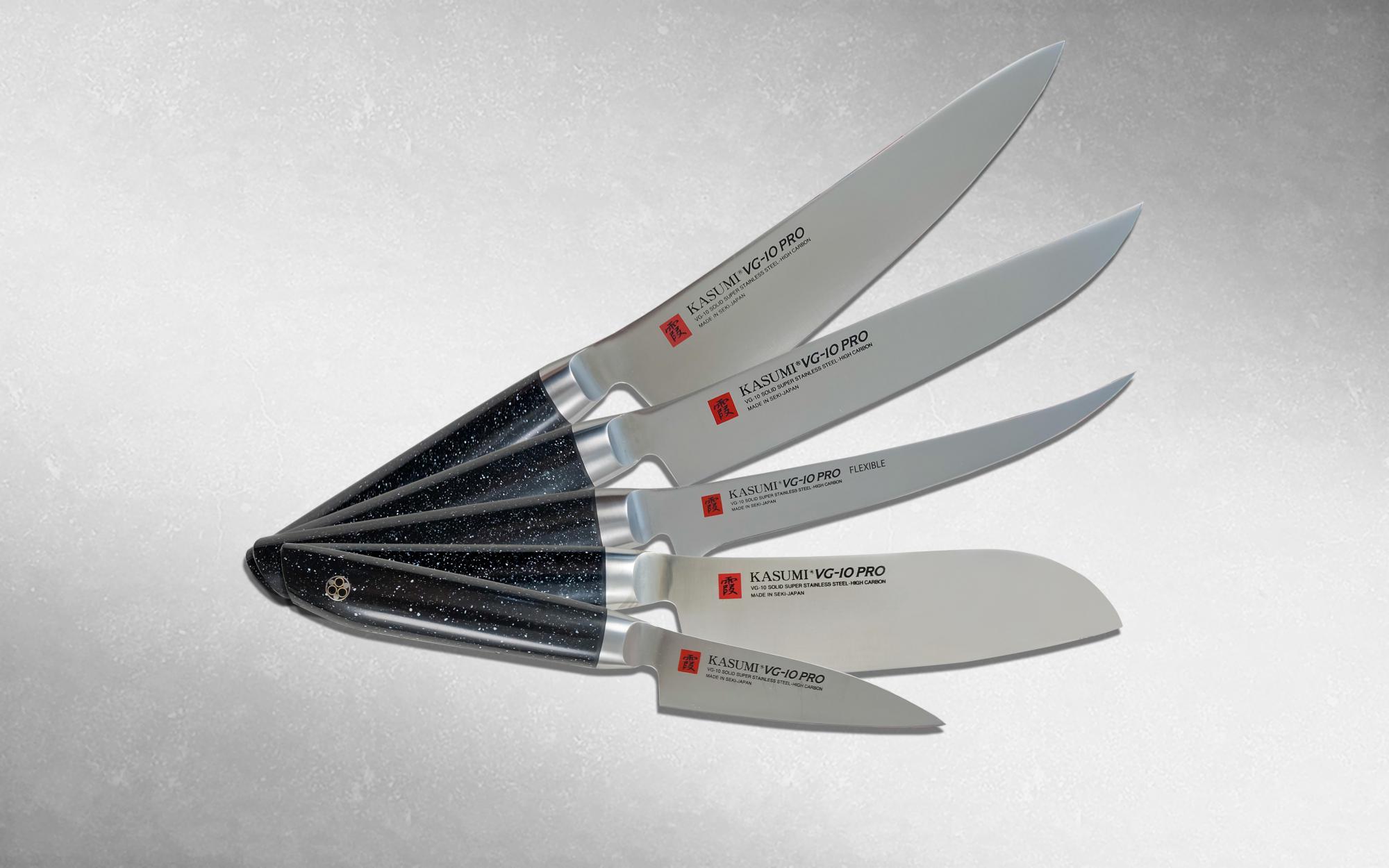 Набор кухонных ножей, Kasumi, SET Lucky 5, сталь VG-10, искусственный мрамор, черный