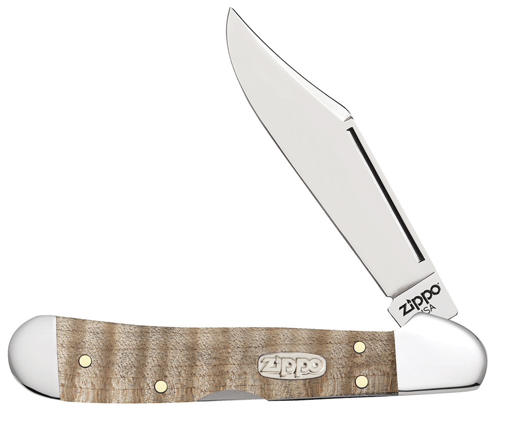 Нож перочинный ZIPPO Natural Curly Maple Mini CopperLock, 92 мм, бежевый + ЗАЖИГАЛКА ZIPPO 207 mati maple   поднос l