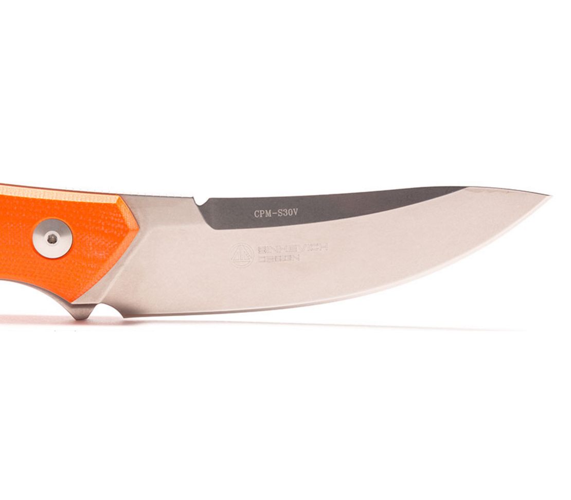Нож с фиксированным клинком C.U.T. Fixed, Orange G-10 Scales, Stonewashed CPM® S30V™, Dmitry Sinkevich (SiDiS) Design, Kydex Sheath 10.6 см. - фото 5