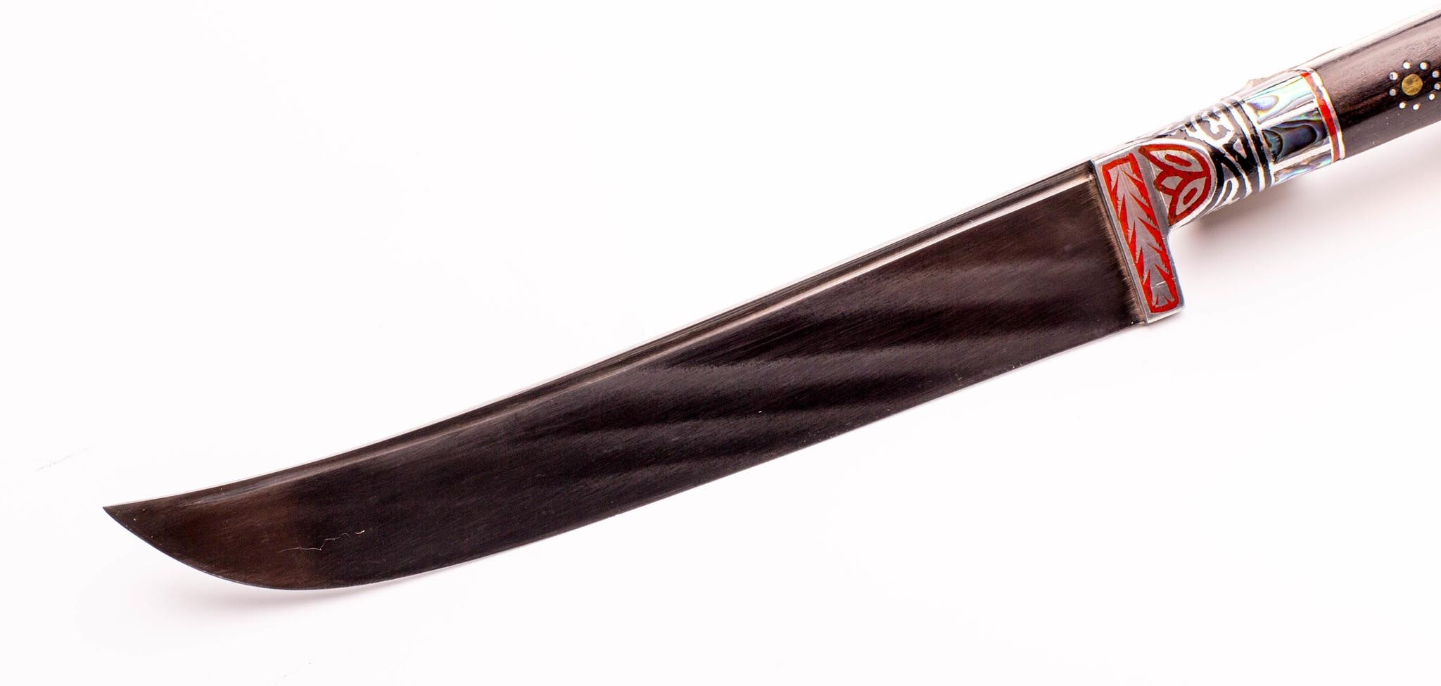 Пчак узкий средний, сталь У8, черный граб, гравировка с садафом - фото 2