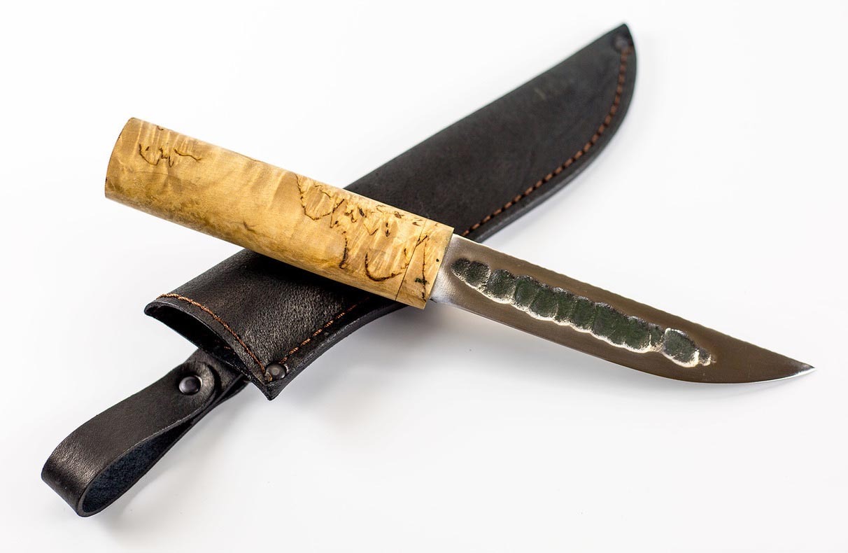 Нож якутский ручной ковки из Х12МФ, карельская береза - фото 5