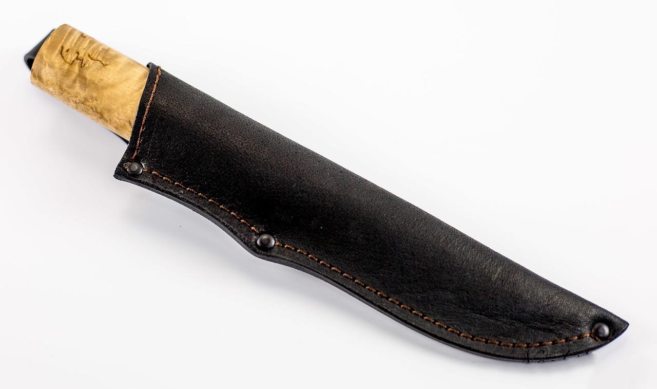 Нож якутский ручной ковки из Х12МФ, карельская береза - фото 6