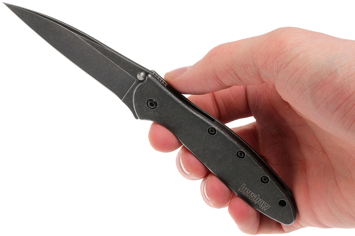 Складной нож Leek - Kershaw 1660BLKW, сталь Sandvik™ 14C28N с покрытием Black-Oxide BlackWash™, рукоять нержавеющая сталь 410 Stainless Steel, чёрный - фото 9