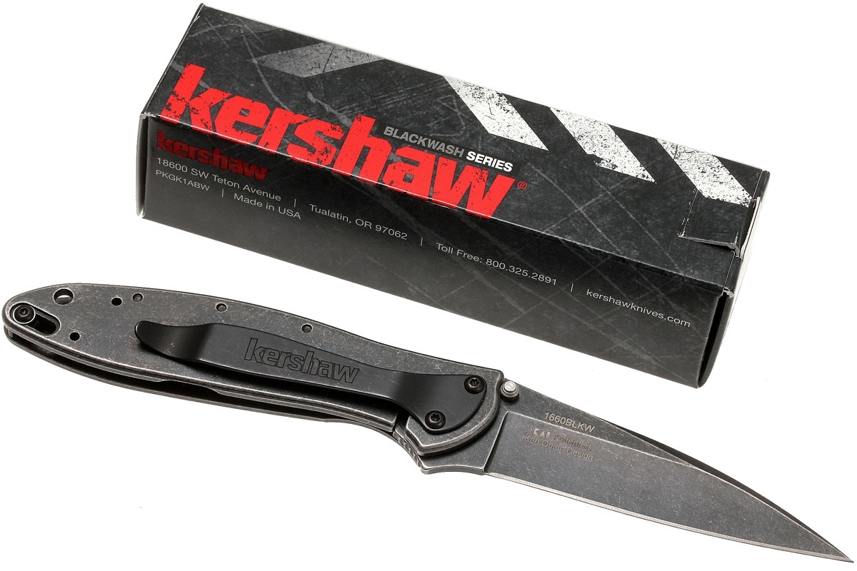 Складной нож Leek - Kershaw 1660BLKW, сталь Sandvik™ 14C28N с покрытием Black-Oxide BlackWash™, рукоять нержавеющая сталь 410 Stainless Steel, чёрный - фото 10