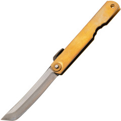 Фото Нож складной Higonokami Nagao Sasaha (Бамбук), 80 мм, сталь 3 слоя с сердечником из Shirogami, рукоять латунь золотая