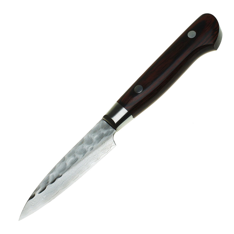 Нож кухонный овощной 80 мм, Sakai Takayuki, сталь VG-10 Damascus, рукоять дерево pakka wood складной нож civivi mini sandbar сталь damascus micarta