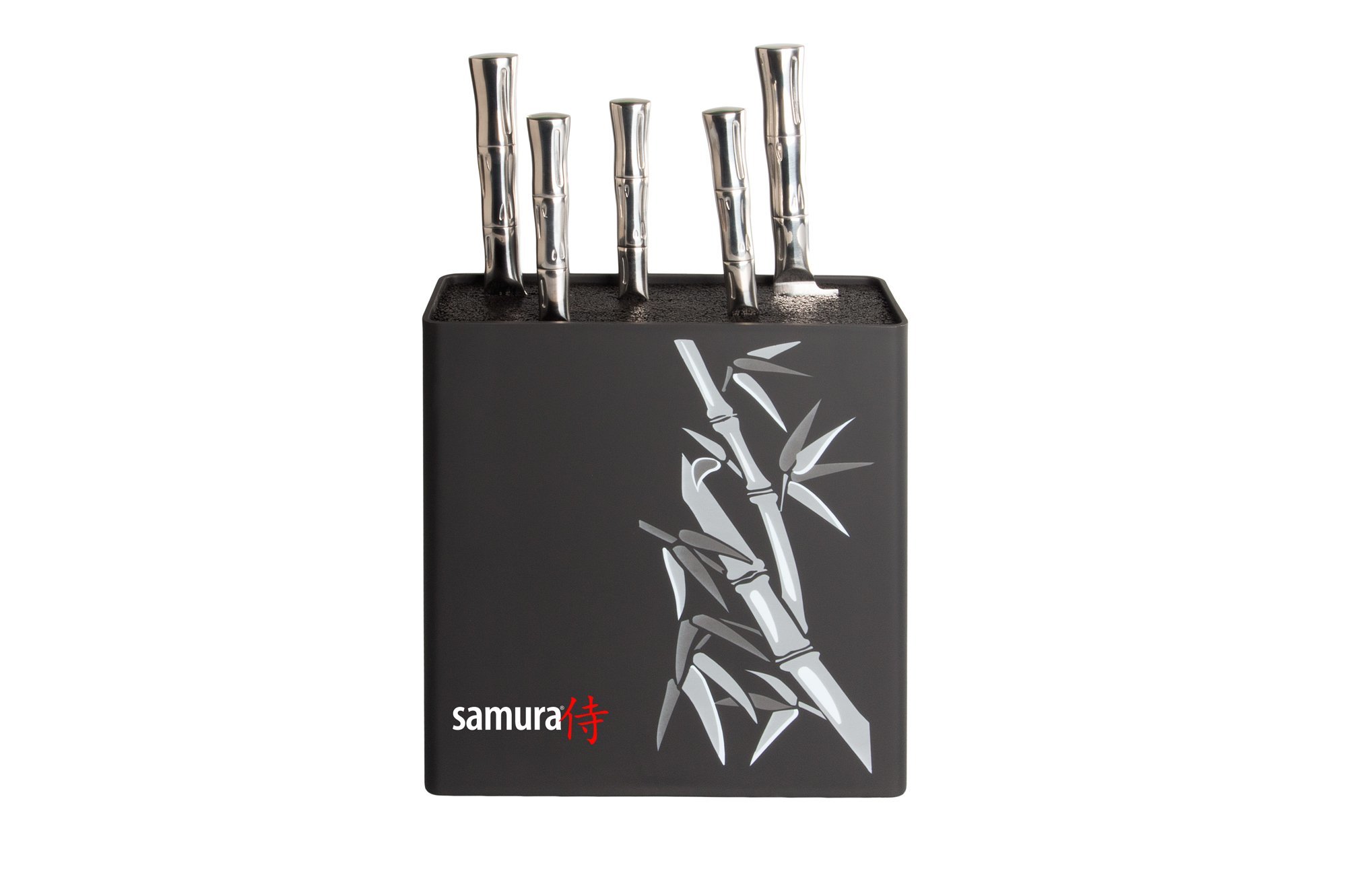 фото Подставка универсальная для ножей "samura",230x225x82 мм, пластик (черная, серый бамбук)