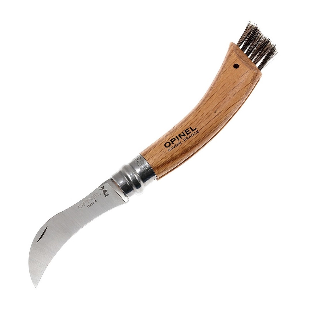 Нож грибника складной Opinel №8, нержавеющая сталь Sandvik 12C27, рукоять дуб, чехол + деревянный футляр, 001327