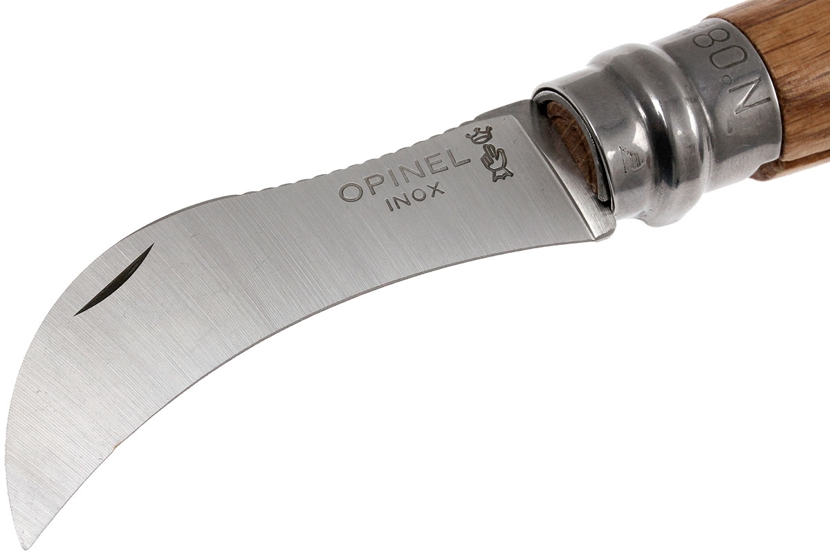 Нож грибника складной Opinel №8, нержавеющая сталь Sandvik 12C27, рукоять дуб, чехол + деревянный футляр, 001327 - фото 5