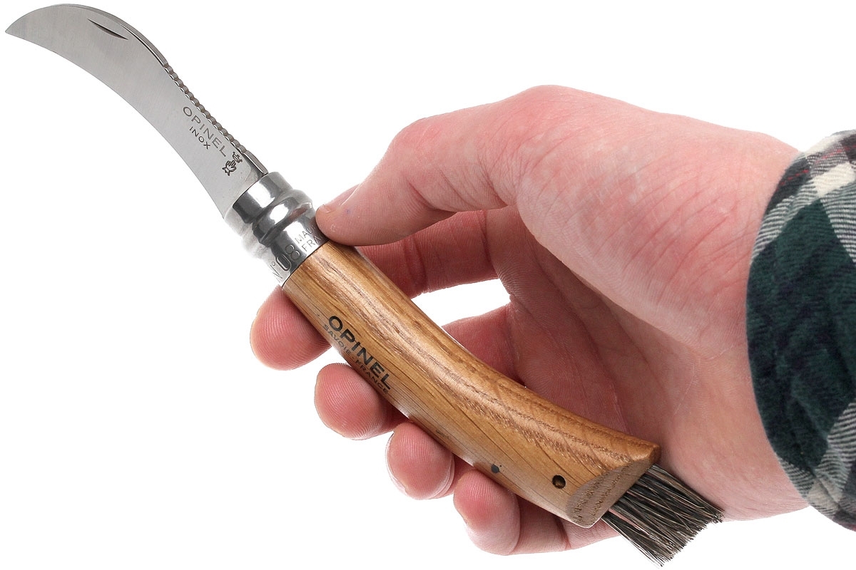 Нож грибника складной Opinel №8, нержавеющая сталь Sandvik 12C27, рукоять дуб, чехол + деревянный футляр, 001327 - фото 6