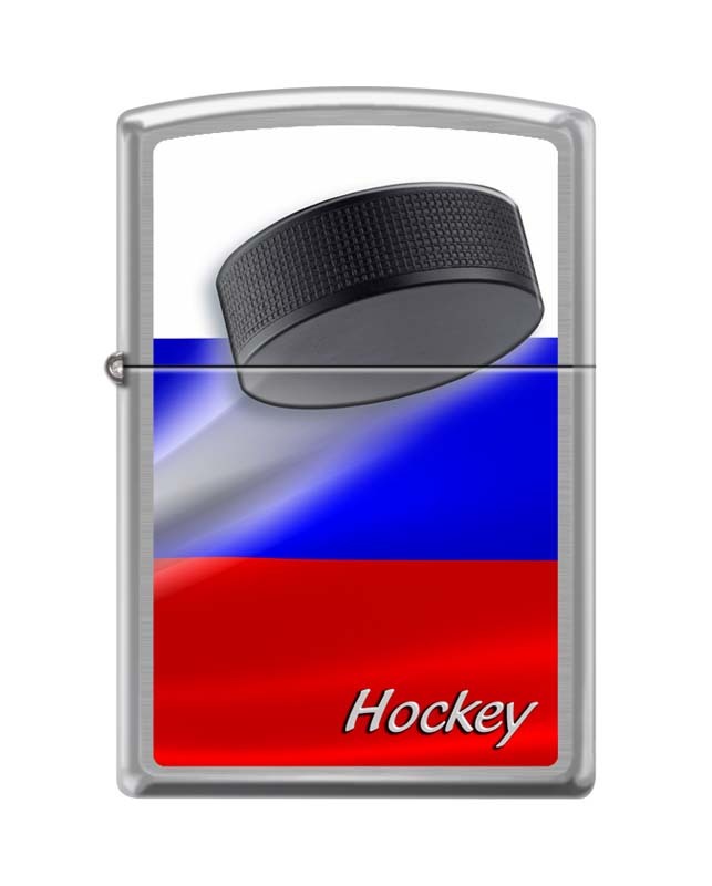 Зажигалка ZIPPO Российский хоккей, латунь/сталь с покрытием Brushed Chrome, серебристая, 36x12x56 мм