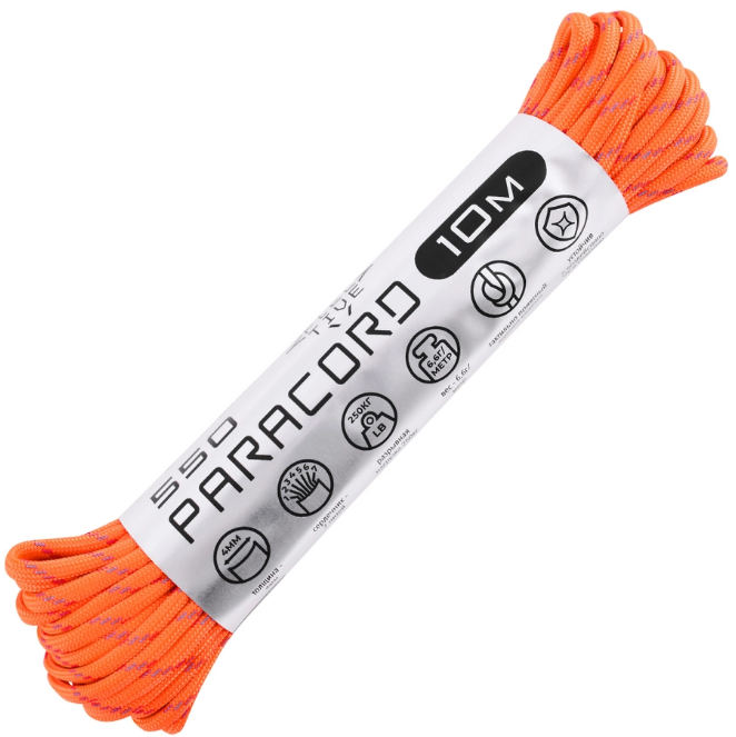 

Паракорд 550 световозвращающий Neon orange, 10 м