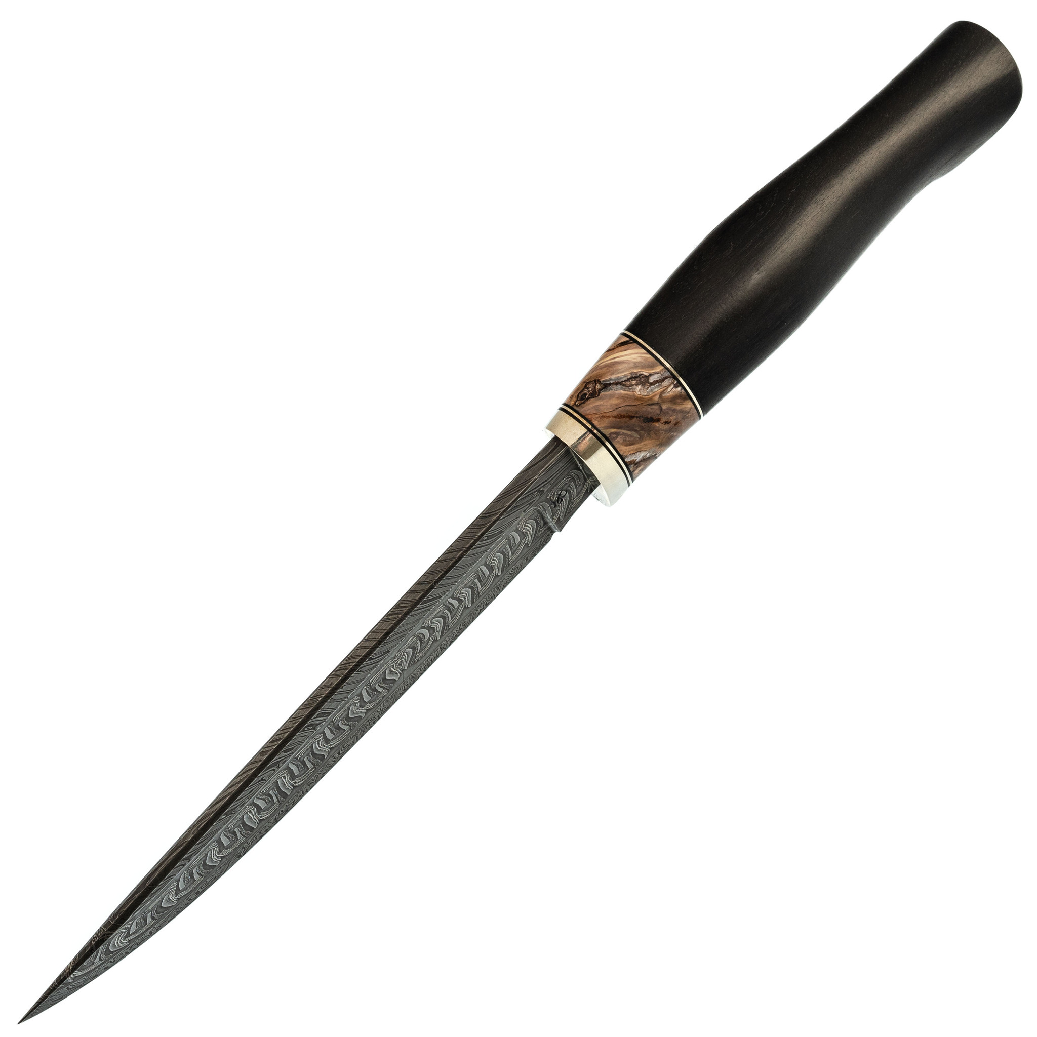 Авторский нож Лань 1, сталь мозаичный дамаск, рукоять граб, вставка стабилизированный зуб мамонта - фото 3