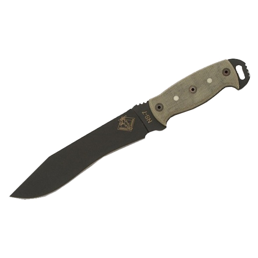 Нож с фиксированным клинком Ontario NS-7, фосфорные доты, сталь 5160, рукоять микарта, gray/black