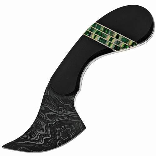 Разделочный шкуросъемный нож с фиксированным клинком Santa Fe, дамасская сталь, рукоять наборное камень с накладкой из гагата/наборного каменя/серебра - фото 1