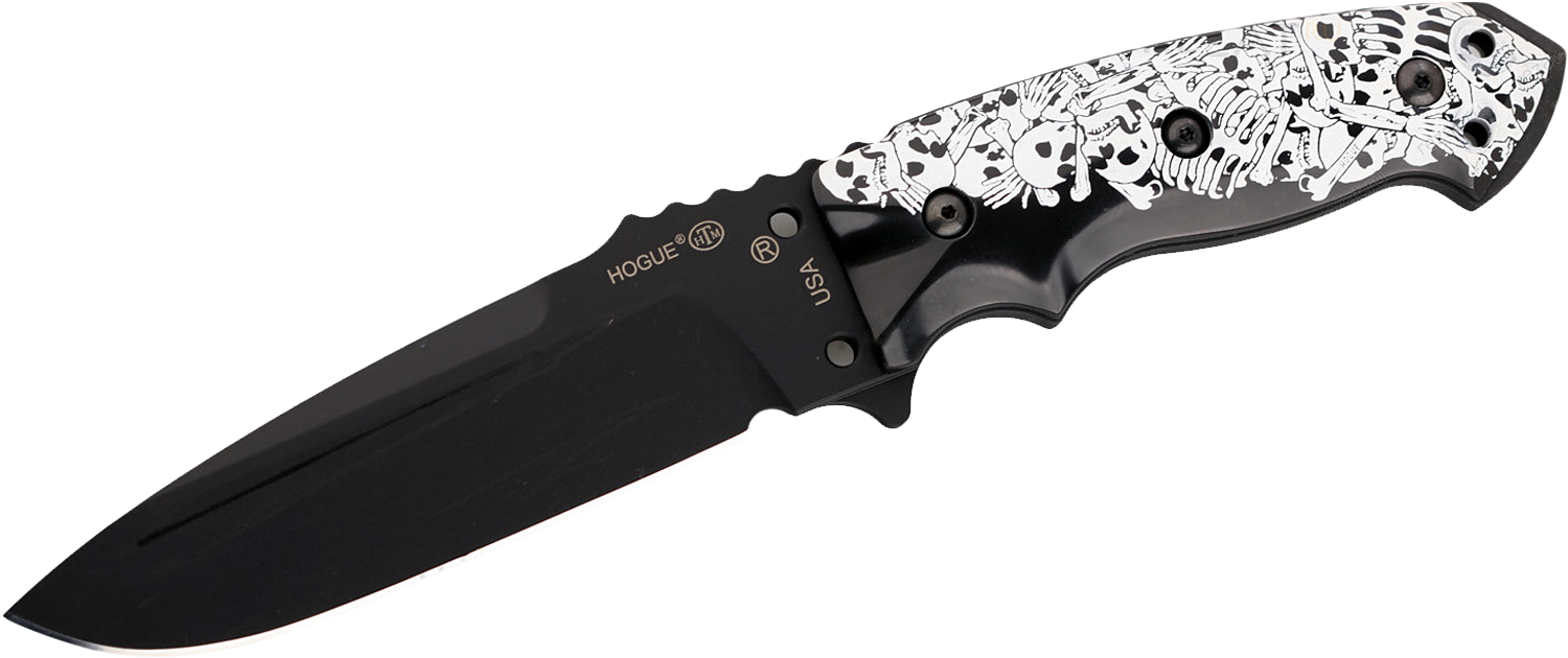 Нож с фиксированным клинком Hogue EX-F01, HG/35159BKSR, Custom Skulls & Bones, сталь A2 Tool Steel, рукоять ABS-пластик