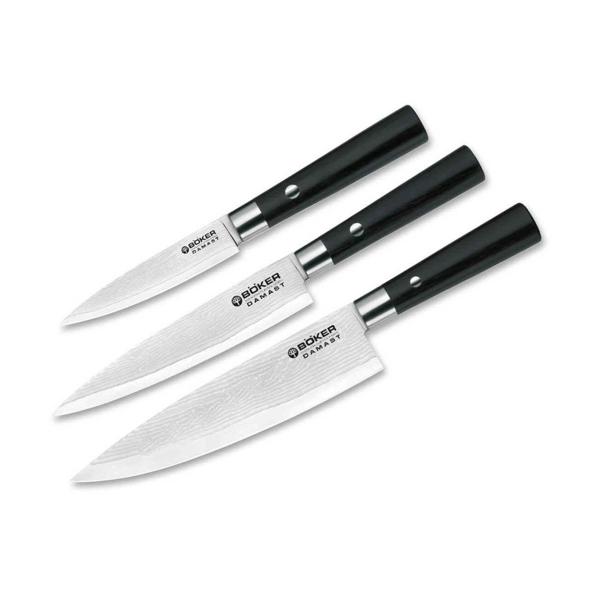 Набор кухонных ножей Boker Damascus Black Knife Trio, сталь VG-10, рукоять дерево