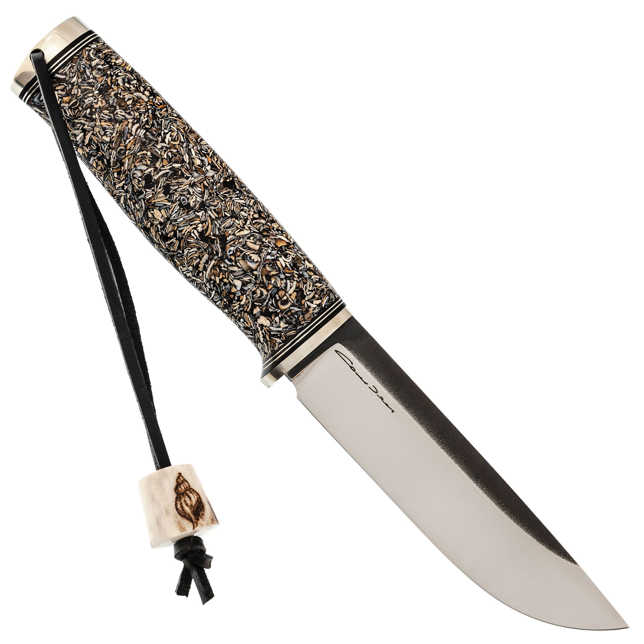 Нож Лиман, сталь N690, черный граб, кориан, скримшоу - фото 3