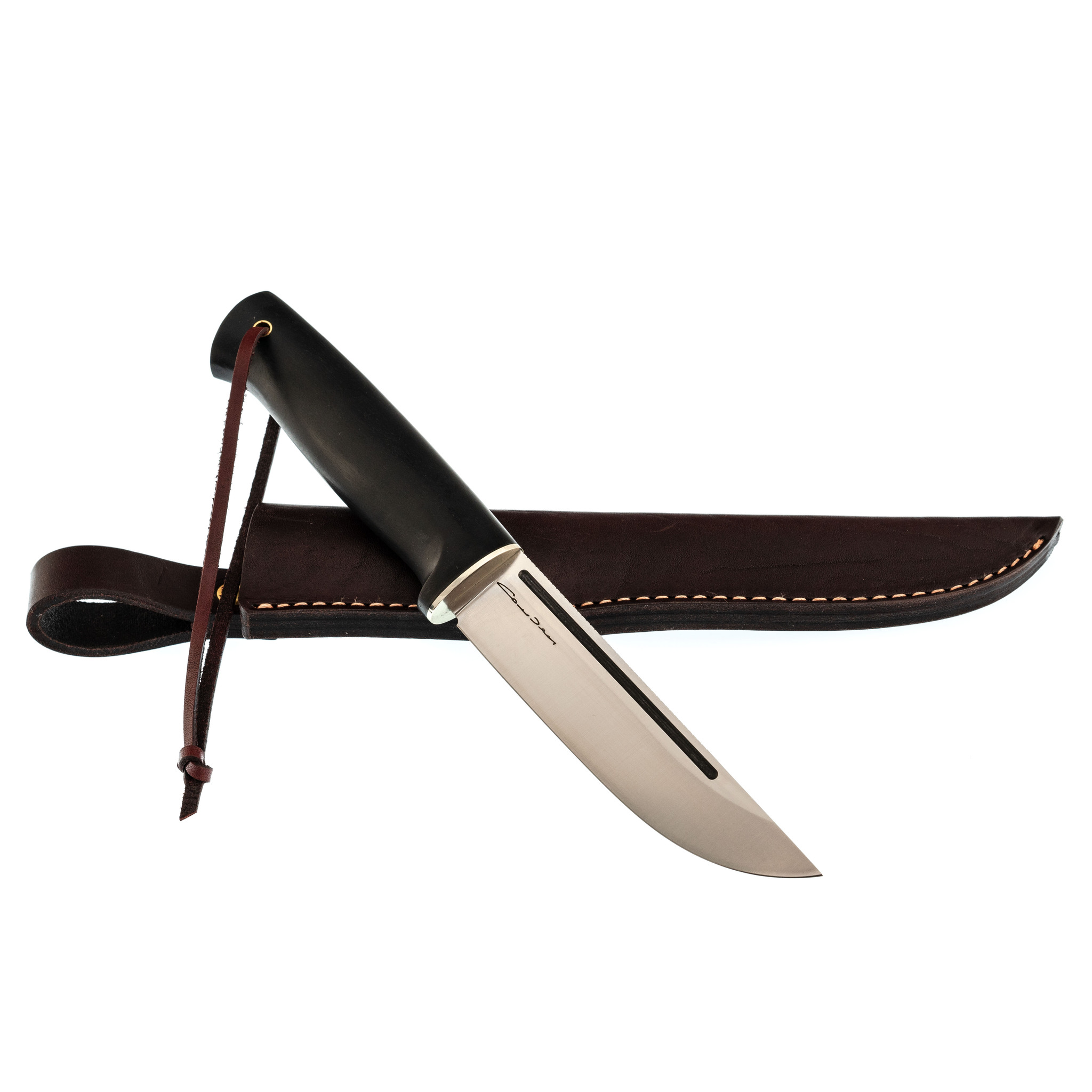 Нож Лиман, сталь N690, коричневый граб, кориан, скримшоу - фото 4