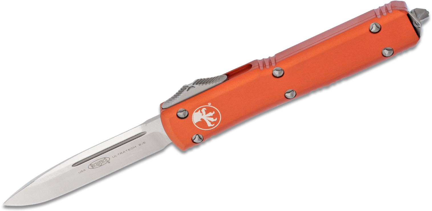 Автоматический выкидной нож Microtech Ultratech S/E, сталь CTS-204P, рукоять оранжевый алюминий, сатин клинок
