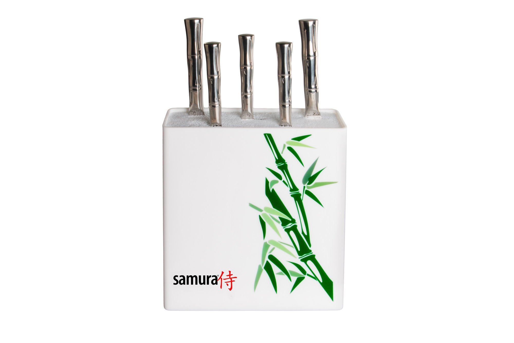 фото Подставка универсальная для ножей "samura",230x225x82мм, пластик (белая, зеленый бамбук)