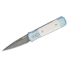 Фото Автоматический нож Pro-Tech Godson Custom 005, сталь Chad Nichols Virus Damascus, титан/мастодонт, синий/Ivory