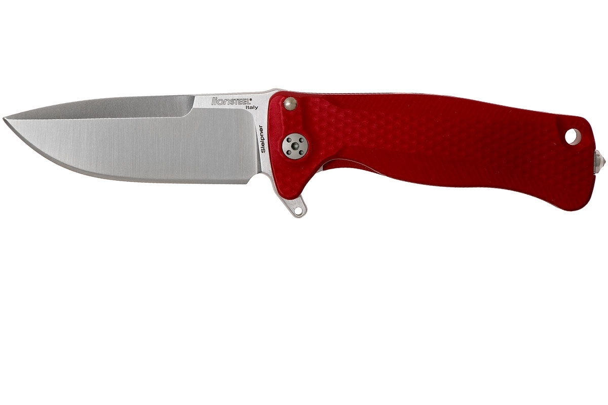 Нож складной LionSteel SR22A RS Mini, сталь Uddeholm Sleipner® Satin Finish, рукоять алюминий (Solid®), красный - фото 4