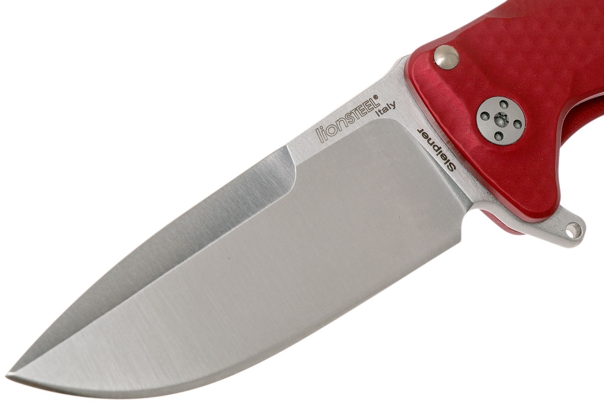 Нож складной LionSteel SR22A RS Mini, сталь Uddeholm Sleipner® Satin Finish, рукоять алюминий (Solid®), красный - фото 6