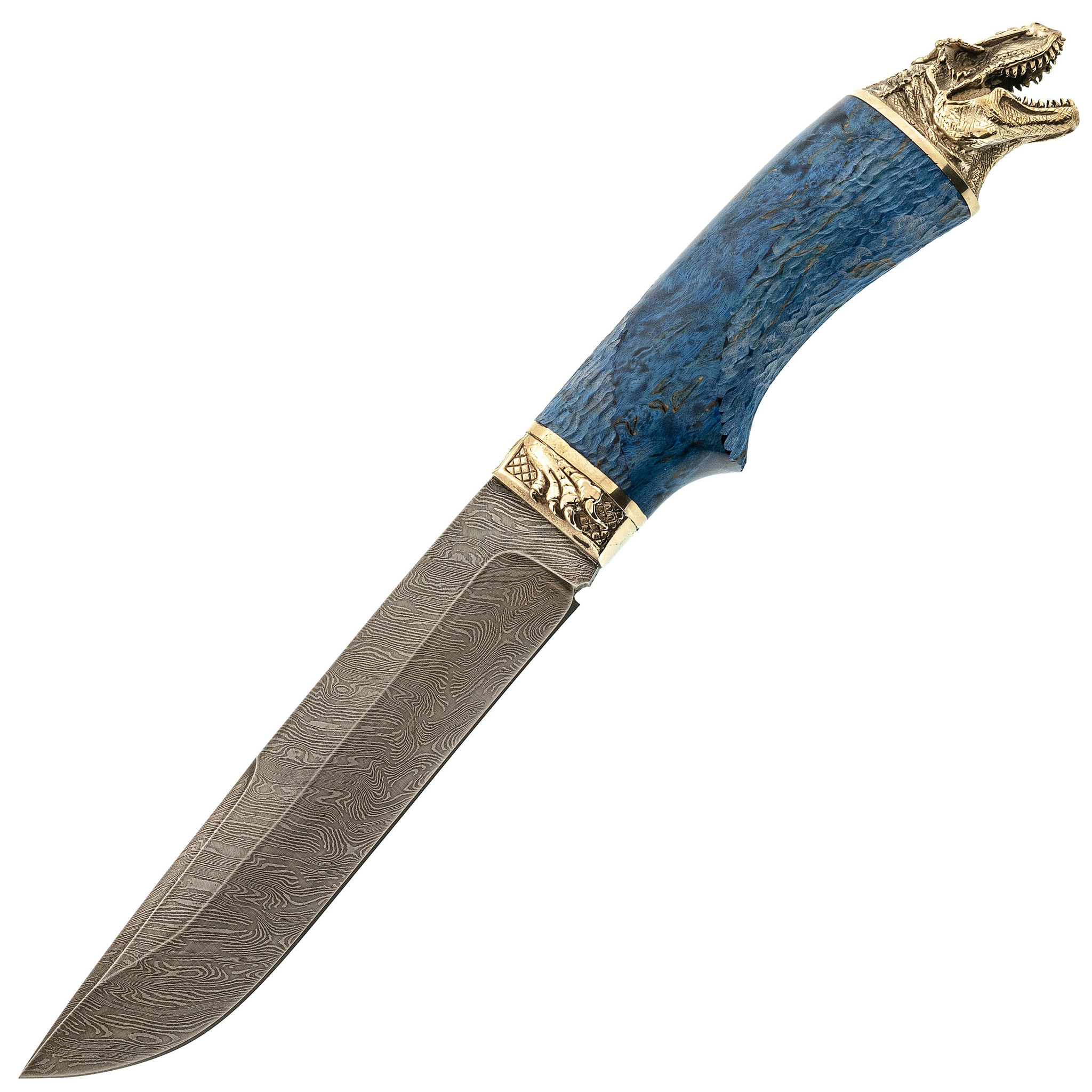 Нож Динозавр, дамасская сталь, рукоять карельская береза нож рыбак сталь х12мф карельская берёза
