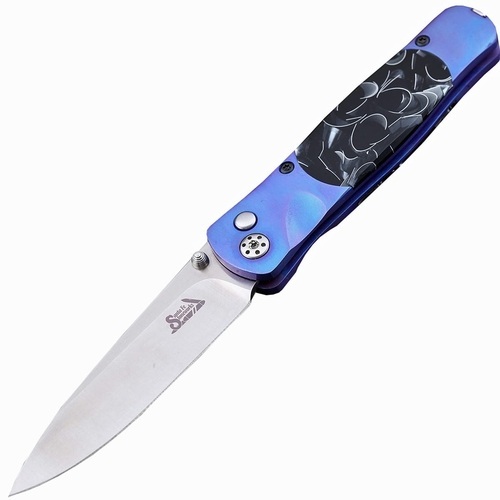 Складной нож Santa Fe Tesoro, сталь VG-10, рукоять голубой титан с накладкой из черной яшмы