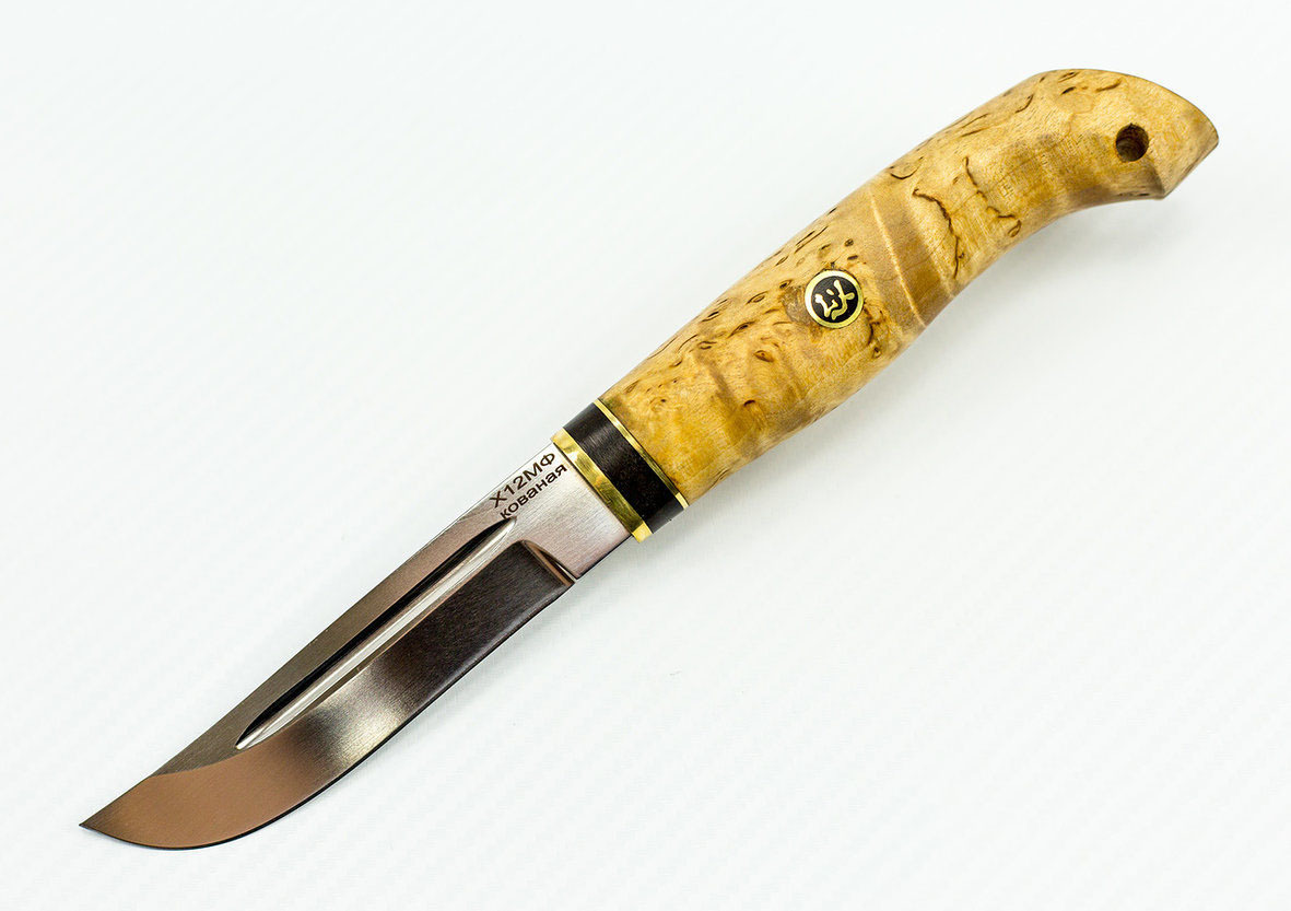 Нож Рыбак Х12МФ, карельская берёза