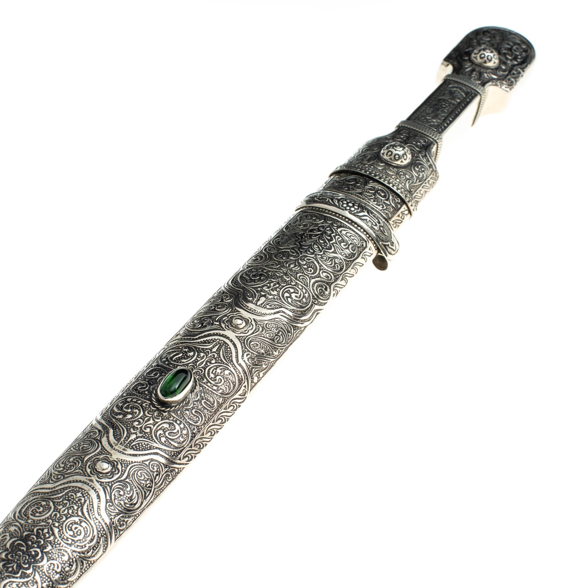 Сувенирный кавказский кинжал K-03, мельхиор, кожа - фото 8