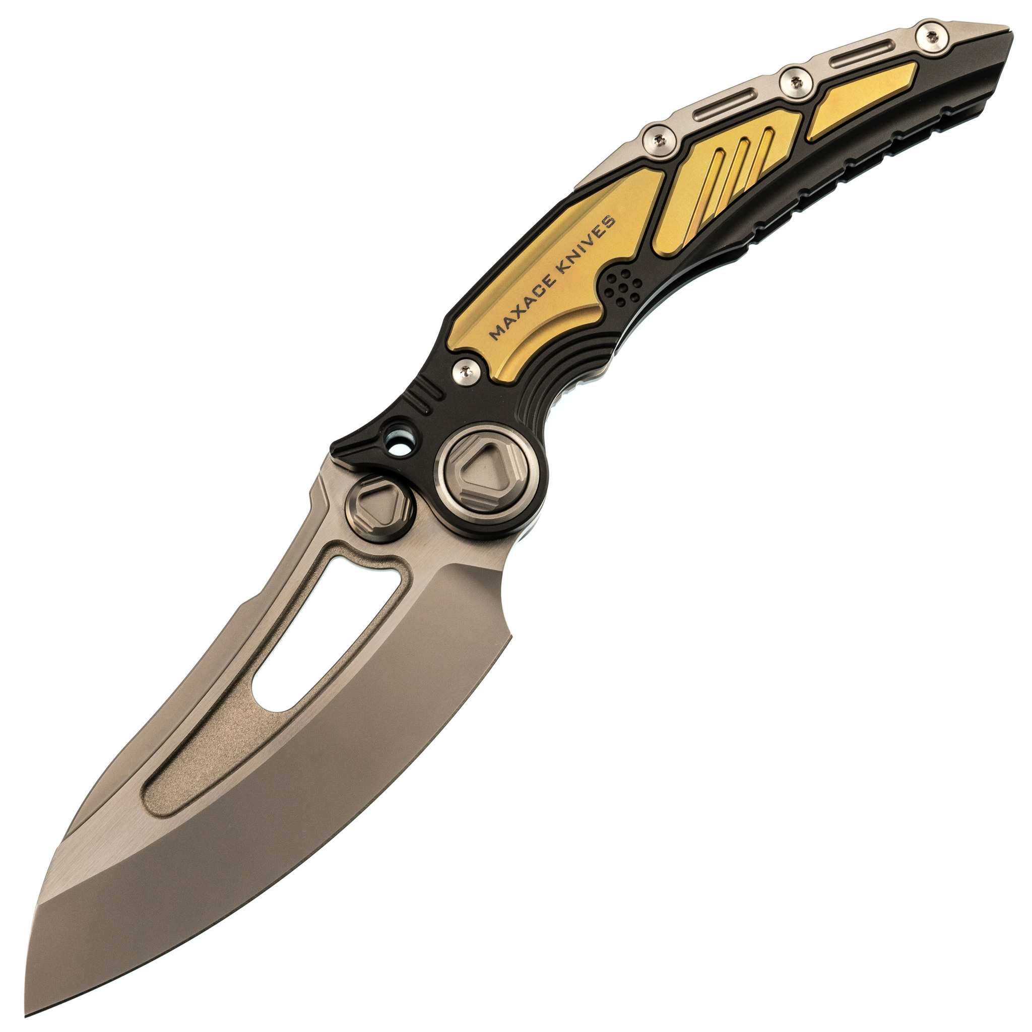 Складной нож TITANIS MAXACE, сталь M390, рукоять Black Golden TC4 Inlay