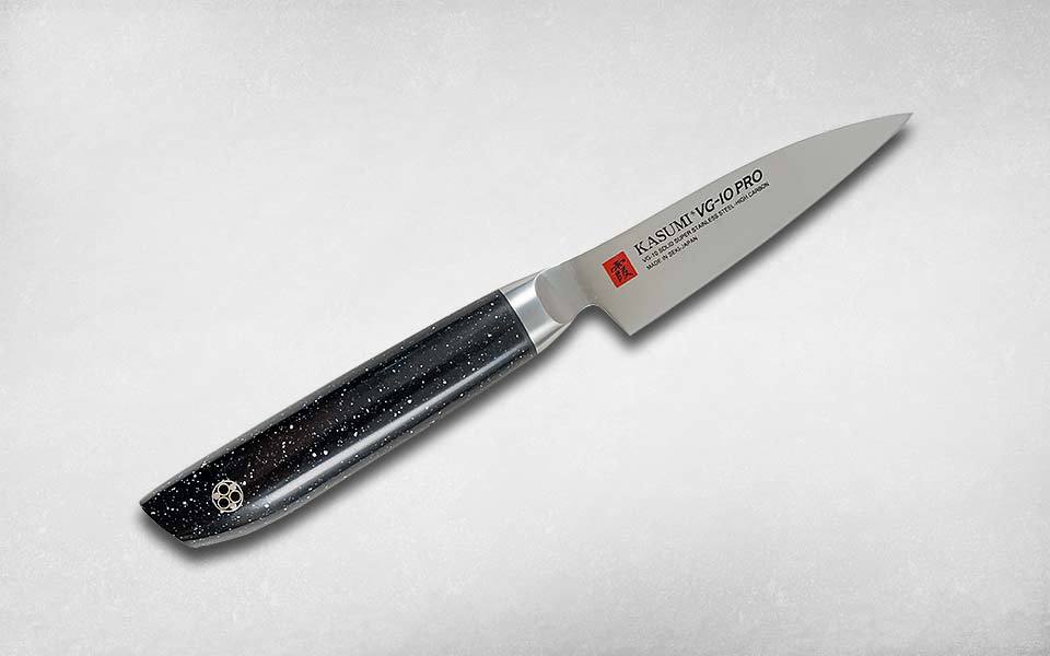 Нож кухонный для овощей VG10 PRO 80 мм, Kasumi, 52008, сталь VG-10, искусственный мрамор, чёрный от Ножиков