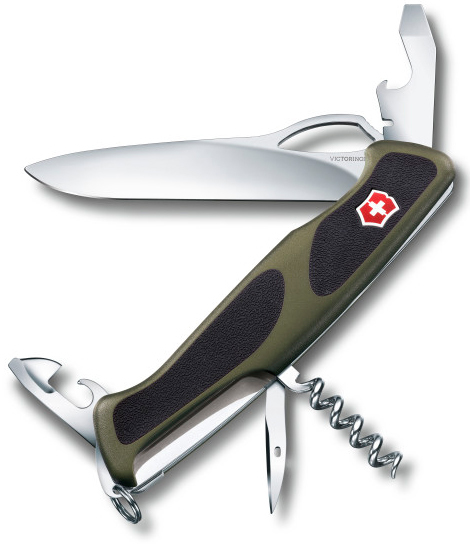 Нож перочинный Victorinox RangerGrip 61 0.9553.MC4 130мм 11 функций чёрно-зеленый нож консервный доляна lime 18×4 5 см цвет чёрно зелёный