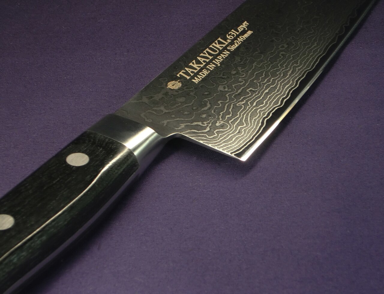 Нож кухонный Сантоку 175 мм SAKAI TAKAYUKI Damascus VG-10, 63 сл., pakkawood - фото 3