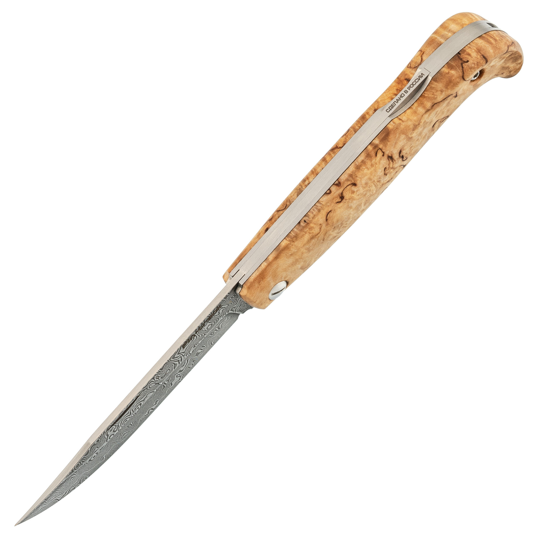Складной нож Fin-Track, дамаск, рукоять карельская береза - фото 2