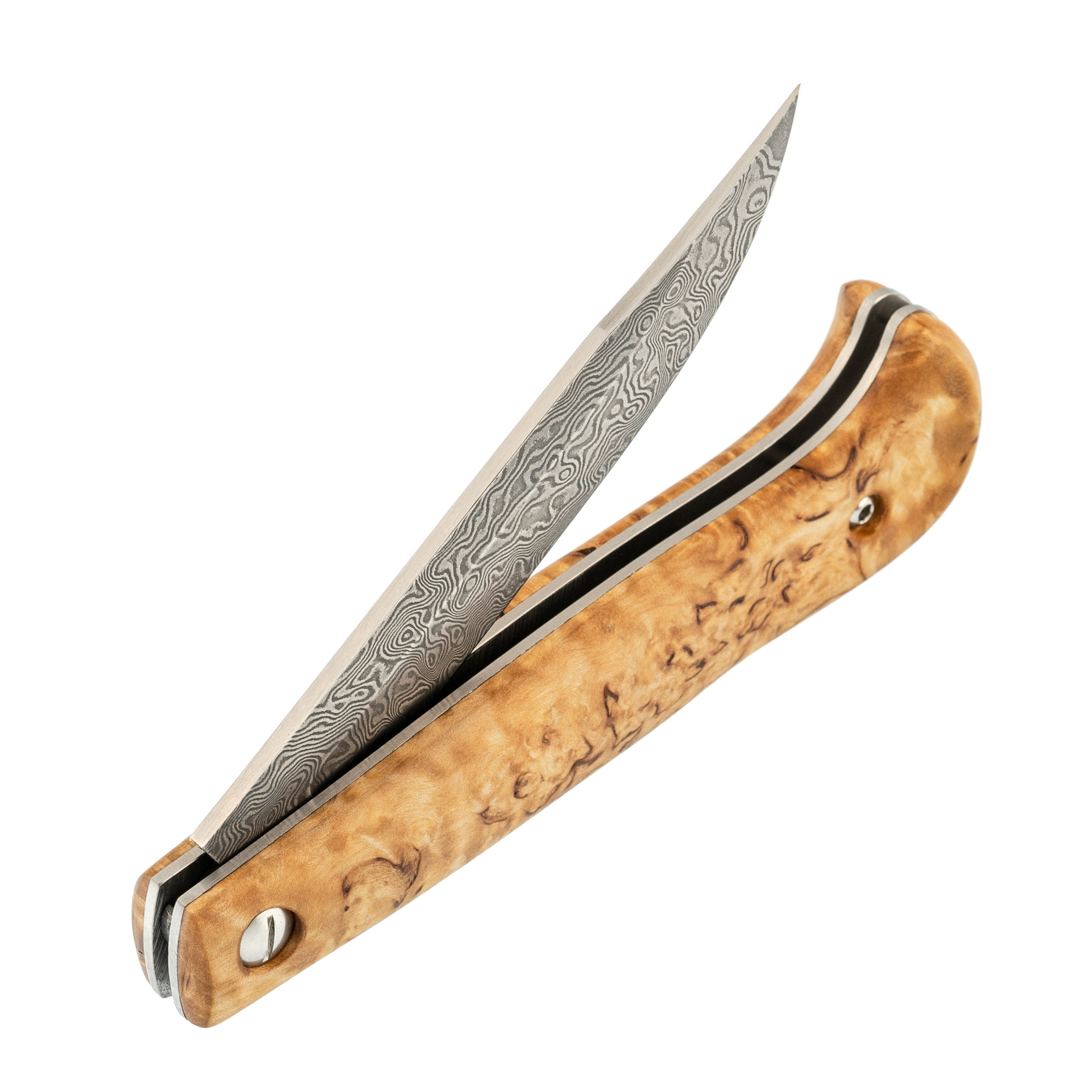 Складной нож Fin-Track, дамаск, рукоять карельская береза - фото 4