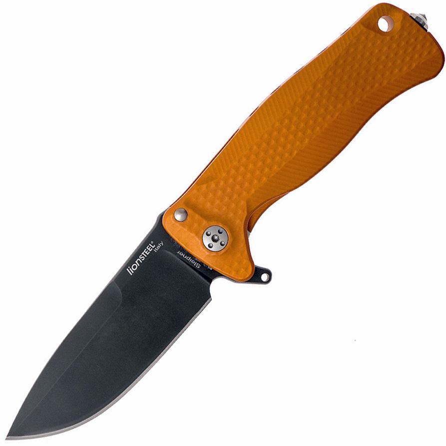 Нож складной LionSteel SR22A OB Mini, сталь Uddeholm Sleipner® Black Finish, рукоять алюминий (Solid®), оранжевый