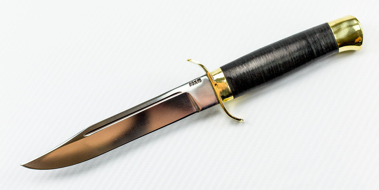 Нож Разведчика 95х18, с тыльником и кожаной рукоятью - фото 1