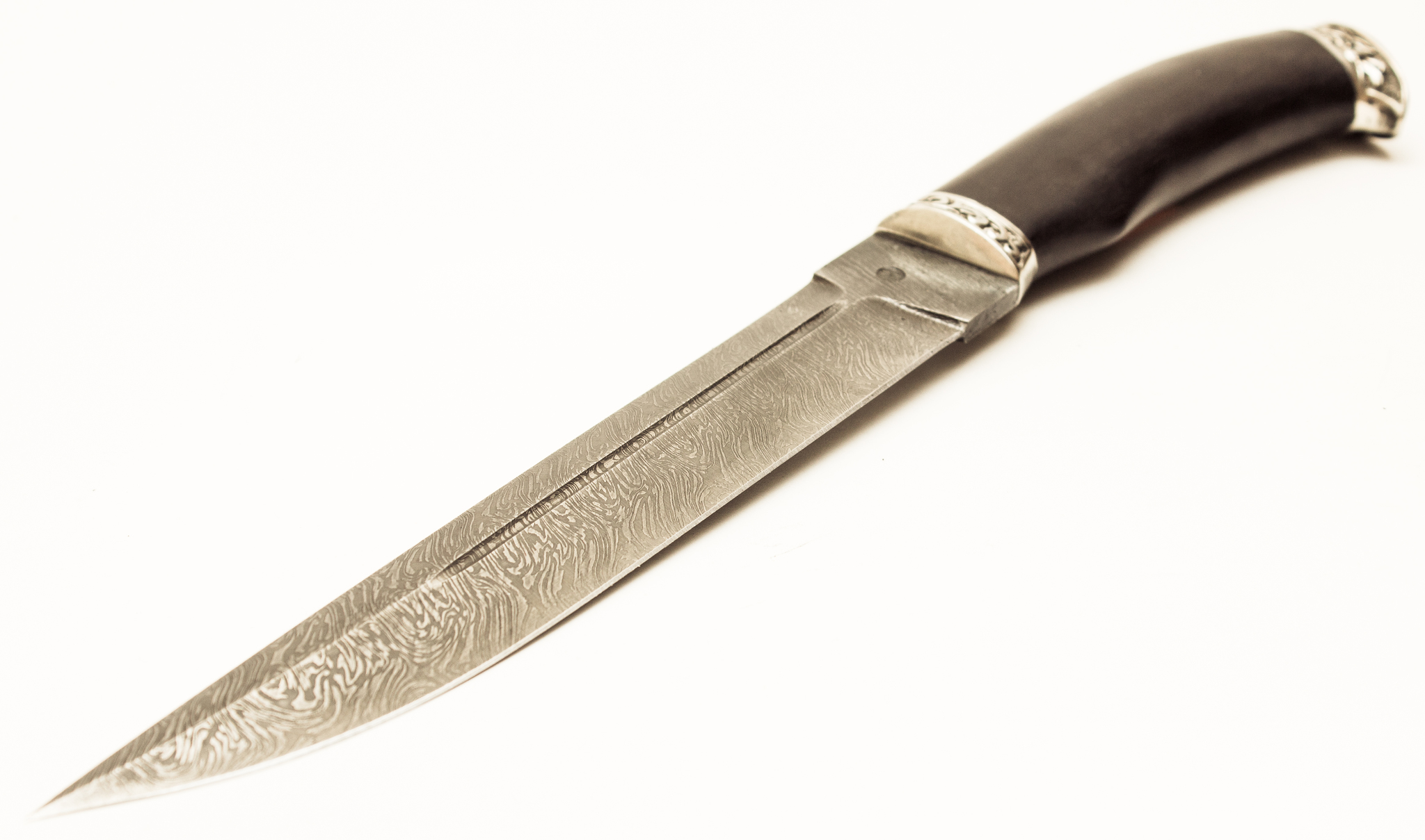 Нож Пластун из дамасской стали, мельхиор - фото 2
